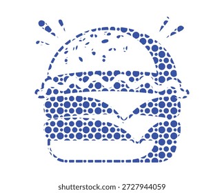 Ilustração de ícone de hambúrguer de bolinha azul estilizada com um design abstrato moderno