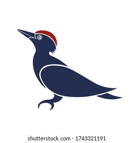 Stylized blue and red woodpecker logo template isolated on white.