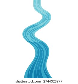 A stylized blue river flows against a white background.