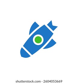 Stylized blue rocket ship with green window icon