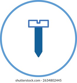 Ícone de parafuso azul estilizado no círculo para representação de construção e reparo