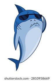 Stylized blue shark character wearing sunglasses