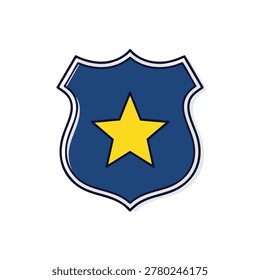 A stylized blue shield badge with a prominent yellow five-pointed star at its center, representing law enforcement and authority.