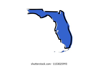 Stylized blue sketch map Florida
