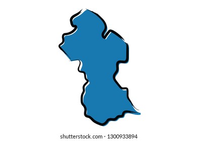 Stylized blue sketch map of Guyana