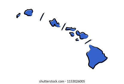 Stylized blue sketch map of Hawaii