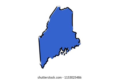 Stylized blue sketch map of Maine