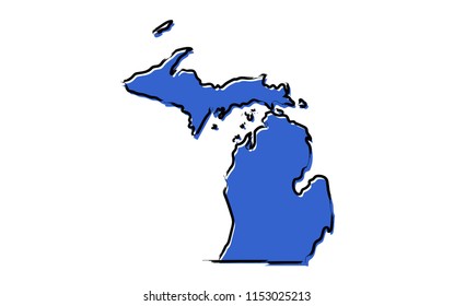 Stylized blue sketch map of Michigan