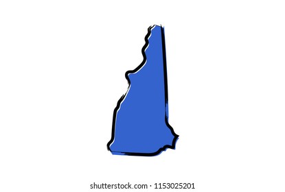 Stylized blue sketch map of New Hampshire