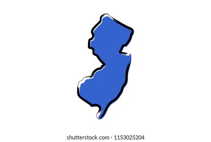 Stylized blue sketch map of New Jersey