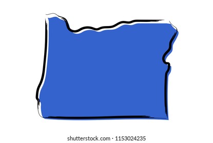 Stylized blue sketch map of Oregon