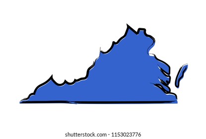 Stylized Blue Sketch Map Virginia Stock Vector (Royalty Free ...