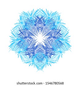 Stylized blue snowflake. Abstract  decorative element in circle. Hand drawn pattern