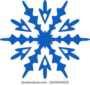 Copo de nieve azul estilizado que captura la esencia del invierno, el hielo y las heladas, al tiempo que encarna el espíritu festivo de las Navidades y las celebraciones navideñas con su intrincado diseño