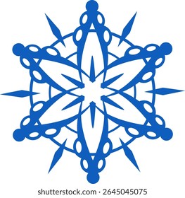 Stylized blue snowflake evoking winter, ice, frost, and the festive atmosphere of Christmas, perfect for holiday decorations and winter themed projects