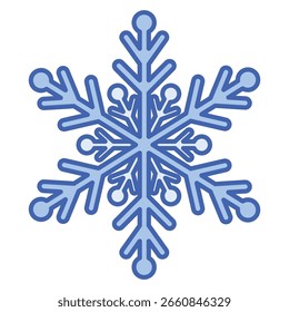 Ícone de floco de neve azul estilizado com bordas arredondadas e simétrico 
