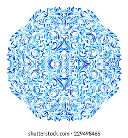 Stylized blue snowflake made of luxurious floral ornament