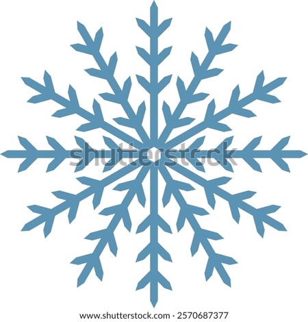 Stylized blue snowflake with sharp edges creating a winter, christmas or frozen concept, ideal for holiday projects or cold weather designs