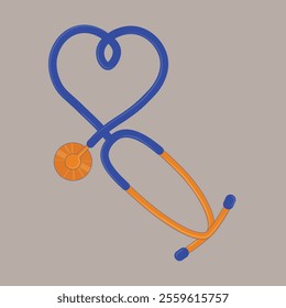 Stylized Blue Stethoscope witch Heart Shape Diagnostic Device Health Care Medicine Concept. Vector illustration