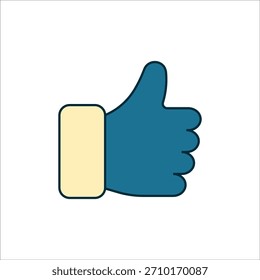 Stilisiertes blaues Daumen-Up-Symbol mit beiger Manschette im kreisförmigen Abzeichen. Ideal für die Genehmigung, Unterstützung oder positives Feedback in digitalen Schnittstellen.
