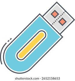Unidad USB azul estilizada con acento amarillo y conector gris
