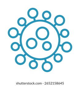 Stylized Blue Virus Icon with Circular Spikes and Internal Circl