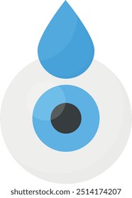 Stylized blue water drop on circular background, minimalist design, symbolizing eye hydration, refreshing vision, and ophthalmic medicine.
