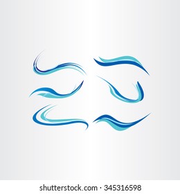 stylized blue water wave vector brush set wavy