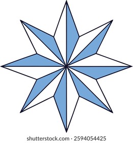 Stylized Blue and White Star Vector, Black Outline, High-Quality Festive Design for Holiday Illustrations