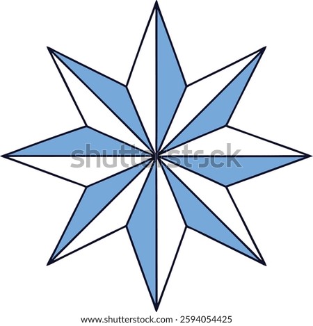 Stylized Blue and White Star Vector, Black Outline, High-Quality Festive Design for Holiday Illustrations