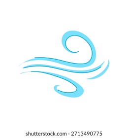 Stylized blue wind flowing horizontally, creating a dynamic weather symbol illustrating the force and movement of nature, suitable for various weather and environmental designs