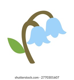 A stylized bluebell flower with a stem and leaf