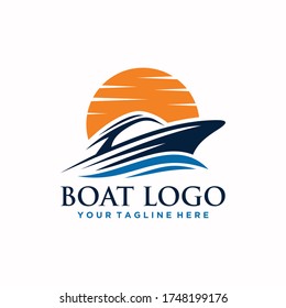 Stylized boat silhouette at sunset vector design for travel and tourism graphics