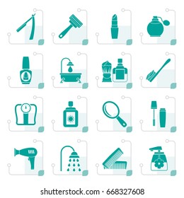 Stylized body care and cosmetics icons - vector icon set