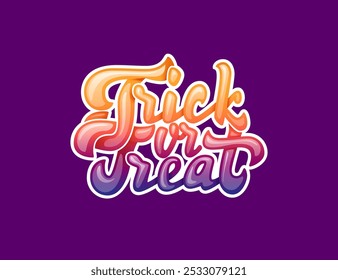 Diseño estilizado de letras de truco o trato, audaz, curvilínea y juguetona en colores brillantes con contorno blanco. Plantilla de Vector para la decoración festiva de Halloween, cartel de vacaciones, invitación del partido, Fondo de pantalla