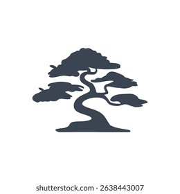 A stylized bonsai tree with twisted trunk icon.