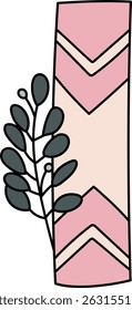 Um livro estilizado com padrões geométricos e um ramo frondoso em estilo cartoon. Um ramo ilustrado com folhas complementa a capa de livro padronizada. Ilustração de vetor de desenhos animados.