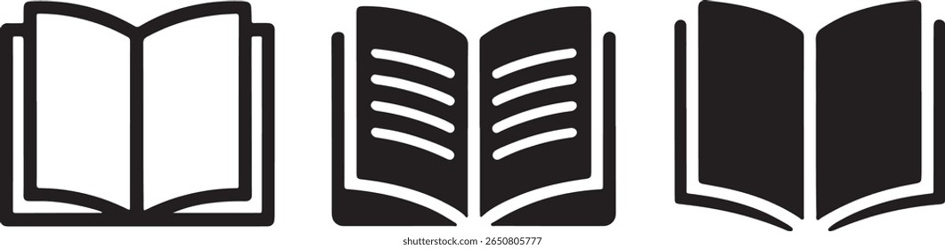 Ícones de livro estilizados que ilustram o aprendizado do conhecimento e a leitura Pictogramas de livro aberto que simbolizam a literatura educacional e os recursos informativos para fins diversos