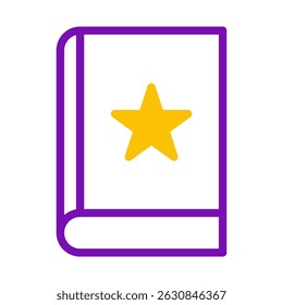 Stylized book illustration with a vibrant purple outline and golden star
