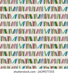 Stylized bookshelves in a pattern.Vector seamless pattern with colorful stylized books on shelves.