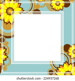 Stylized border with yellow flowers on a blue background.