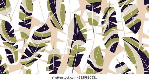 Stylized botanical leaves abstract seamless pattern. Tropical contemporary art design. Organic shapes print for summer backgrounds, covers, wallpaper, home decor, social media posts, stories. vector