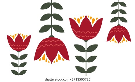 Stylized botanical motif simple repeating white background illustration