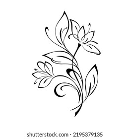 stylized bouquet of blooming flowers with leaves and swirls. graphic decor