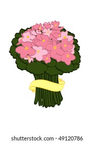 Stylized bouquet of pink flowers with ribbon