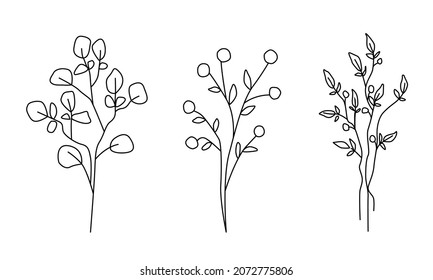 Stylized bouquet. A set of plants. Vector illustration for postcards, notebooks, stickers, design. Doodle style hand-drawn by an outline.
