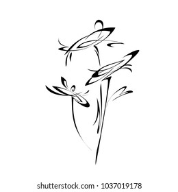stylized bouquet of three flowers in black lines on white background
