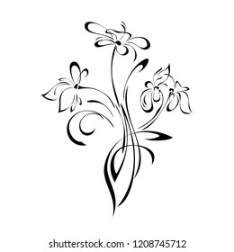 stylized bouquet of wild flowers in black lines on a white background