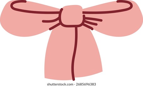 A stylized bow with flowing ribbon in a simple line art style. The illustration depicts a tied ribbon bow with smooth curves and clean lines. Cartoon vector illustration.