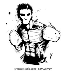 Stylized boxer, painted in ink